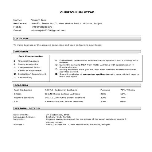 Resume without Photo | DOCX
