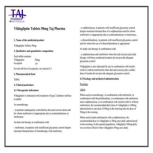 Glimepiride Tablets USP Taj Pharma SmPC | PDF