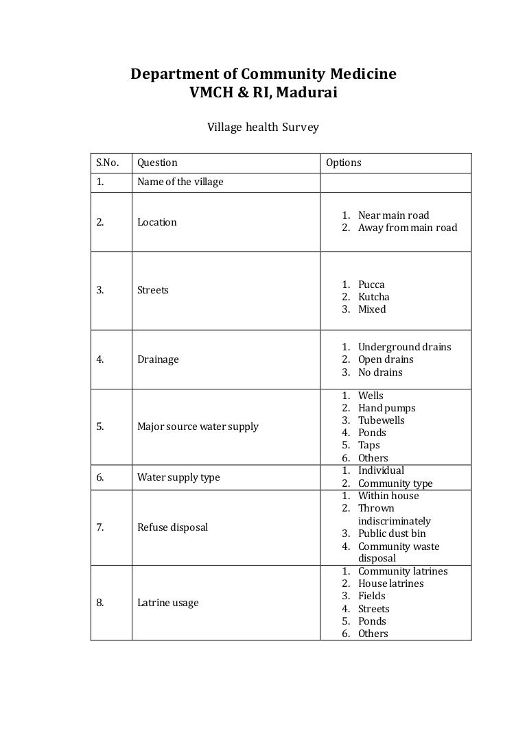 village health survey format survey format