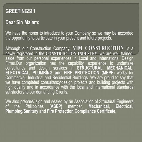 Vim Construction Company Profile