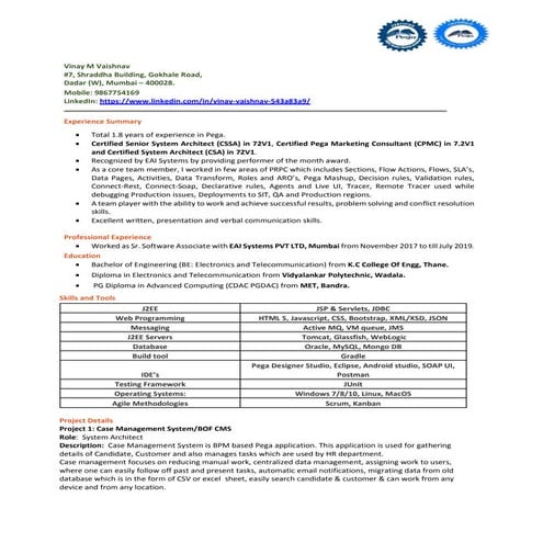 Vinay Vaishnav Resume