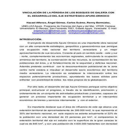 VINCULACIÓN DE LA PÉRDIDA DE LOS BOSQUES DE GALERÍA CON   EL DESARROLLO DEL E...