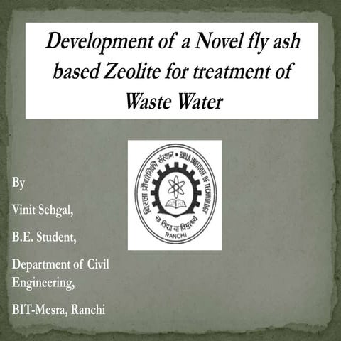 synthesis of fly ash based zeolite for wastewater purification