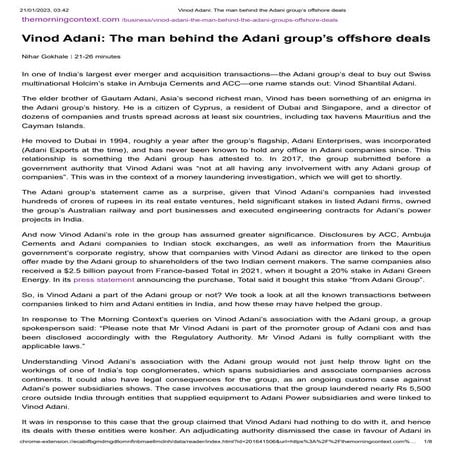 Vinod Adani - The Man Behind The Adani Group’s Offshore Deals (Morning Contex...