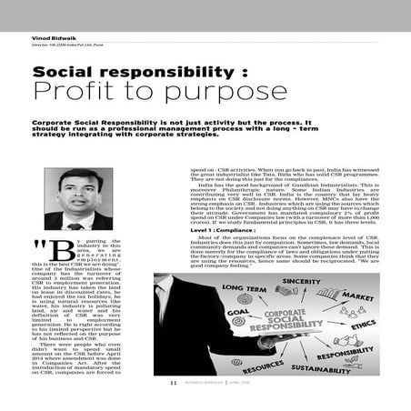 Social responsibility : Profit to purpose - Vinod Bidwaik, Director- HR, DSM ...