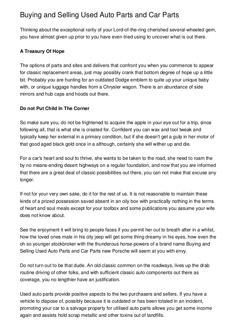 Buying And Selling Used Auto Parts And Car Parts