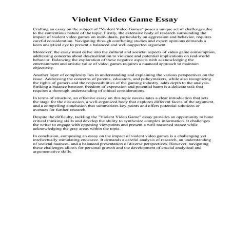 Violent Video Game Essay. Videogames and violence essay. Essay about Violent Video Games. 2022-11-07
