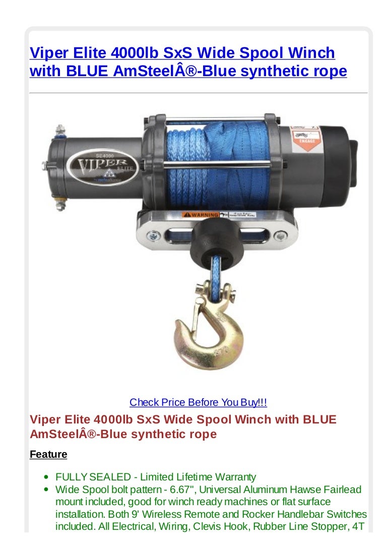 Viper elite 4000lb sx s wide spool winch with blue amsteel blue synth…