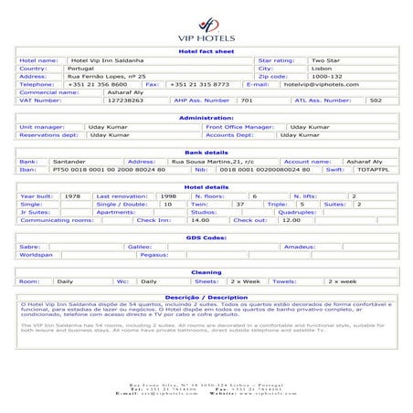 Vip Hotel Fact Sheet