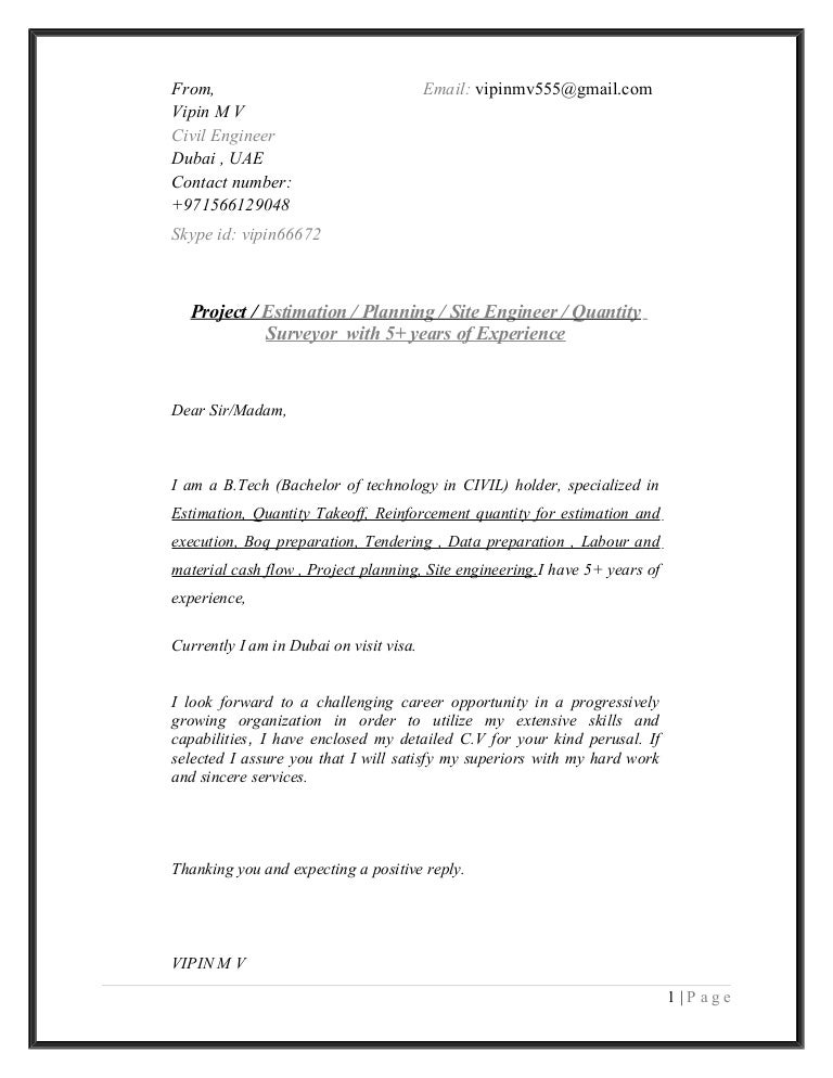 cover letter for quantity surveyor position quantity surveyor cv