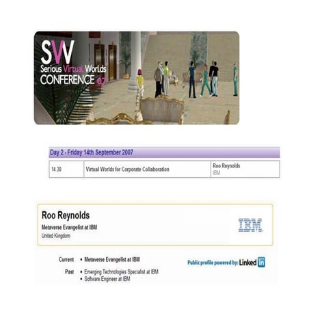 Virtual worlds for corporate collaboration - Roo Reynolds