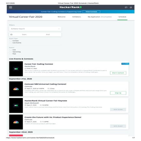 HackerRank Virtual career fair 2020 schedule 