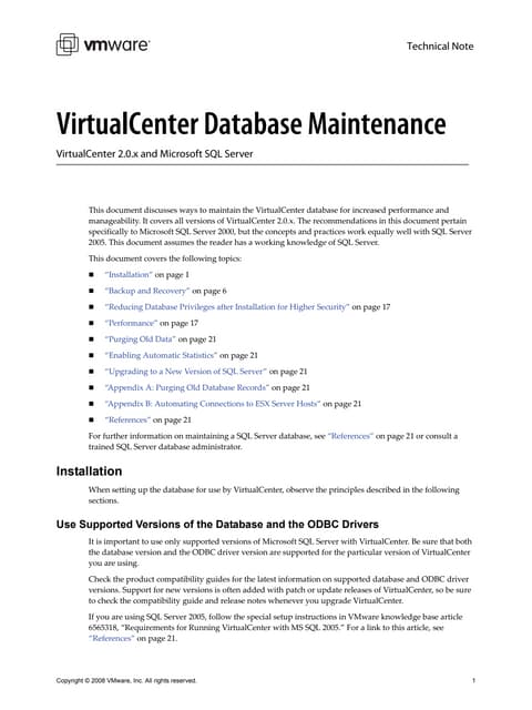 VirtualCenter Database Maintenance: VirtualCenter 2.0.x and ...
