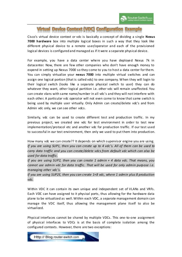 Virtual device context (vdc) configuration example