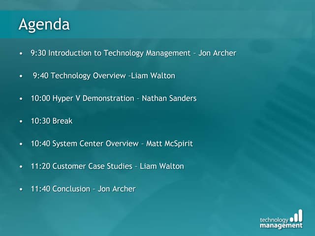 Technology Management Virtualisation and system center event