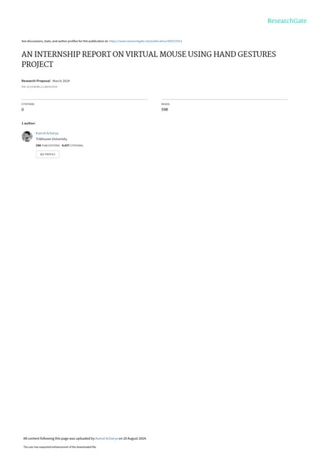 AN INTERNSHIP REPORT ON VIRTUAL MOUSE USING HAND GESTURES PROJECT