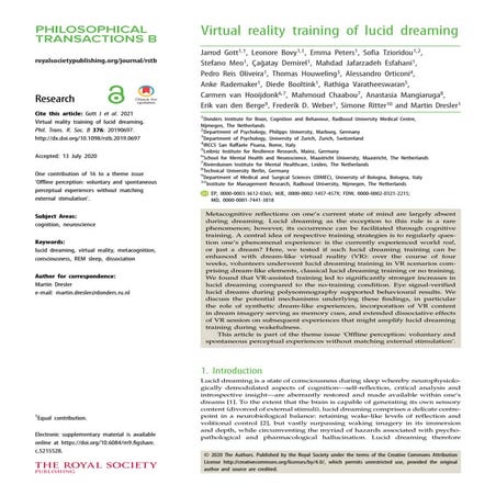 Lucid Dreaming Training via Virtual Reality | Whitepaper