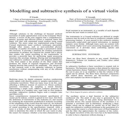 Paper on Modeling and Subtractive synthesis of virtual violin
