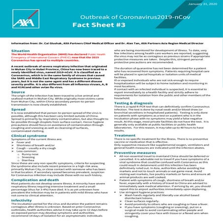 Health alert: Outbreak of Coronavirus2019-nCov (Fact Sheet #3)