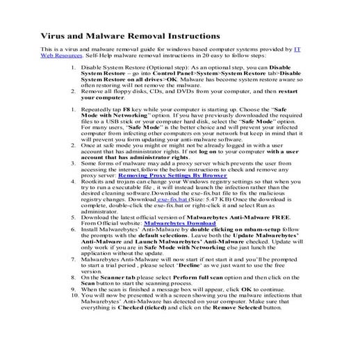 Virus and malware removal instructions