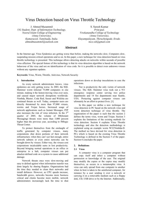 Virus detection based on virus throttle technology