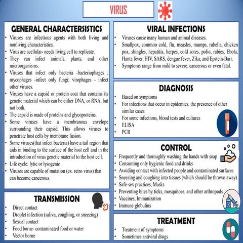 Virus- characteristics and viral infections infograph 