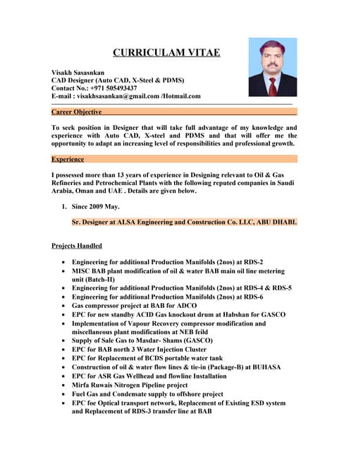 CAD DESIGNER (CIVIL & PIPING) 13 YEARS EXPERIENCE