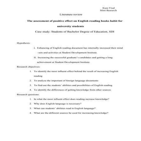 The assessment of positive effect on English reading habit, mini-research on ...