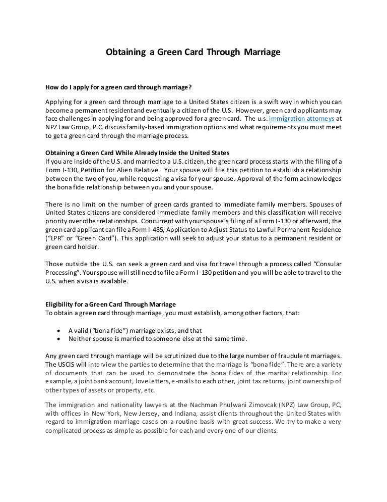 obtaining a green card through marriage