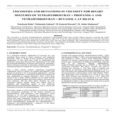 Viscosities and deviations in viscosity for binary mixtures of tetrahydrofura...