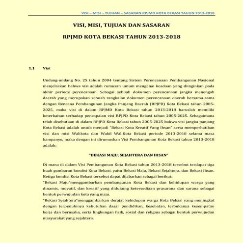 Rencana Pembangunan Jangka Menengah Daerah (RPJMD) Kota Bekasi 2013-2018