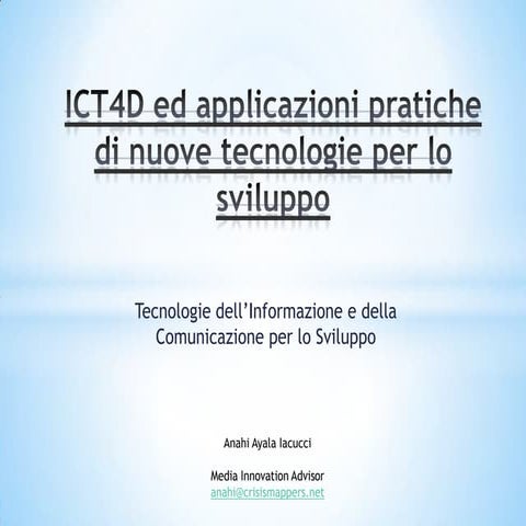 ICT4D e applicazioni pratiche di nuove tecnologie per lo sviluppo