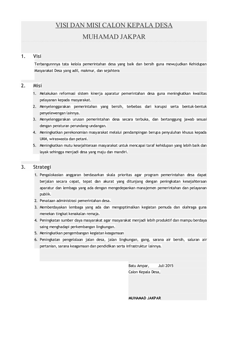 Visi dan misi calon kepala desa