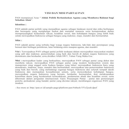 Visi misi partai pan