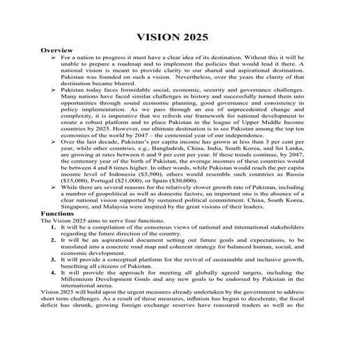 Short Summary of Vision 2025 Pakistan | PDF | Currencies | Economy