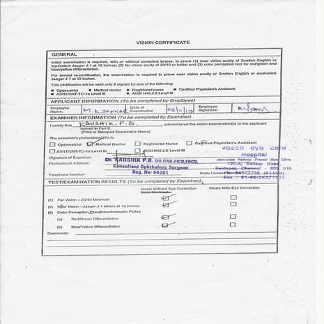 Vision certificate | PDF