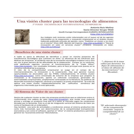 Una visión cluster para el sector de la tecnología de los alimentos