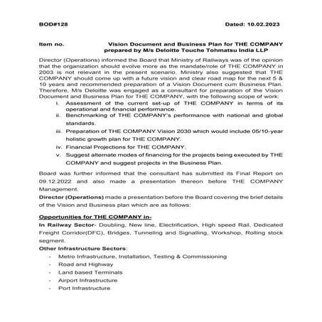 Vision Document and Business Plan of RVNL