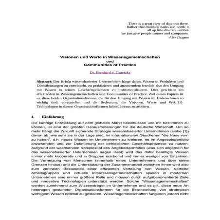 Visionen und Werte in Wissensgemeinschaften