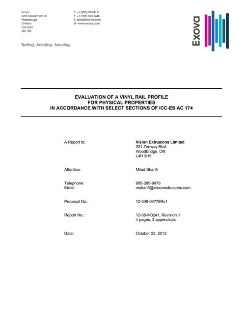 Vision Extrusions - Exova Report