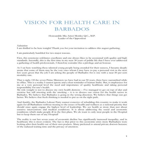 Vision For Health Care In Barbados | PDF