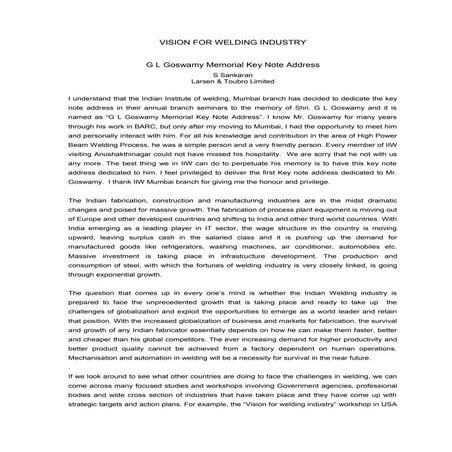 Vision for welding industry