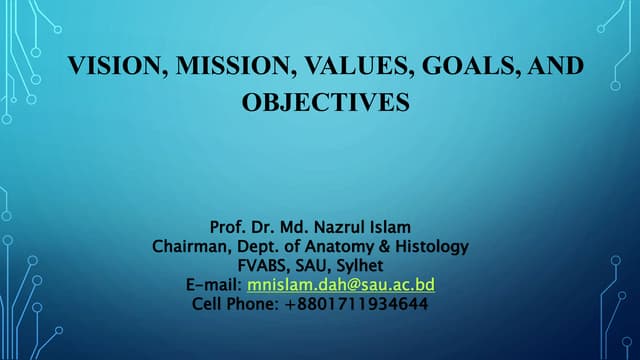 Vision, Mission, Values, Goals, and Objectives 
