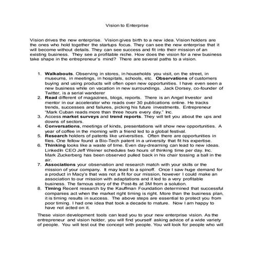 Vision to enterprise