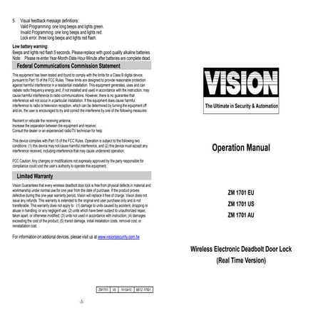 Vision ZM1701 Manual