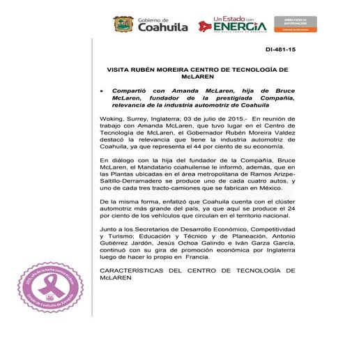 Visita Rubén Moreira centro de tecnología de Mc Laren