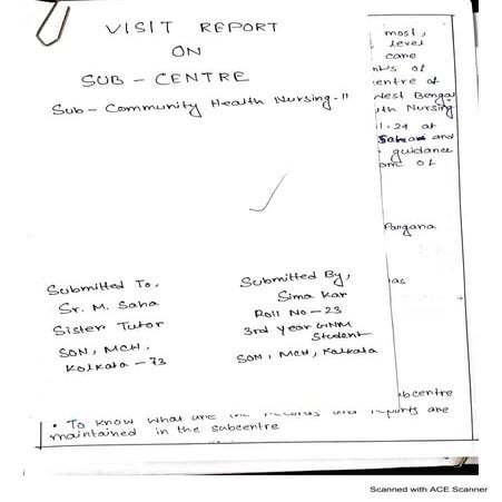 visit report on subcentre for GNM third year student