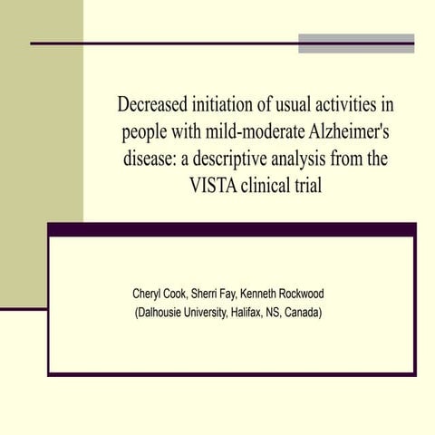 Decreased initiation for activities in mild/moderate Alzheimer's disease patients