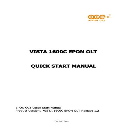Vista 1600 c epon olt quick start manual(r1.2)