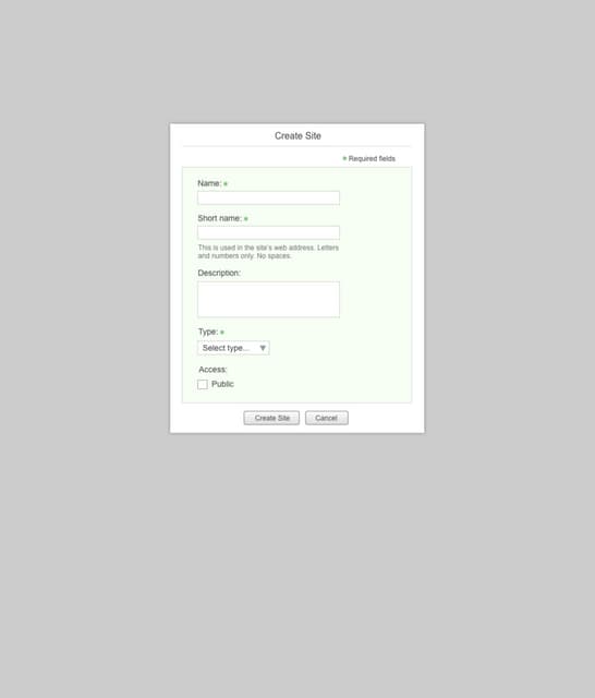 Visual Design - Create Site Dialog